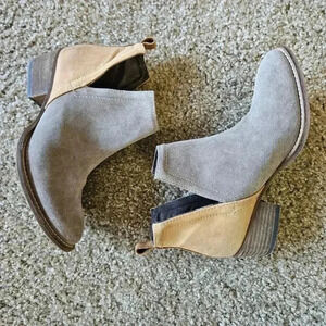 Diba Suede & Leather Ankle Boot in Taupe & Brown, Size 7.5
